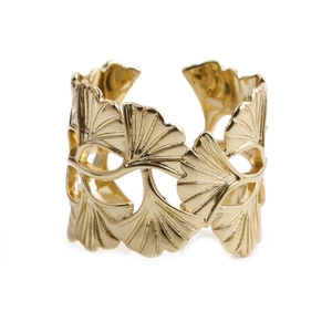 Verstellbarer goldener Ginkgoblatt-Ring mit geschichteten Blättern aus Metall