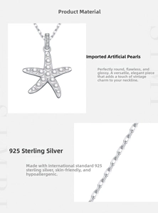 Détails du collier étoile de mer en argent S925 avec perles et cristaux brillants