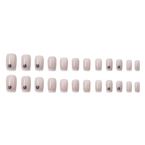 Faux ongles French blancs et rose nude avec motif œil bleu, ensemble de 24 pièces