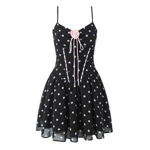Polka Dot Cami Minikleid Polyester Süß Sexy Rosa Rose Floral Rückenfrei Riemchen Schlanke Passform Herz Ausschnitt Damen