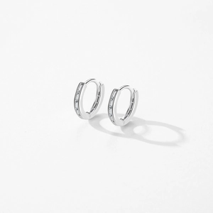 Minimalist S925 sterling silver hoop earrings with a row of inlaid rectangular zircons