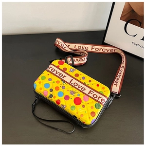Petit sac cosmétique jaune étanche avec pois colorés et motifs animaux mignons