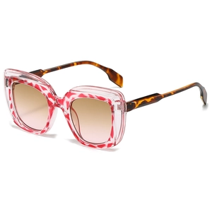 Stylish oversize square sunglasses with pink leopard frame and gradient lenses