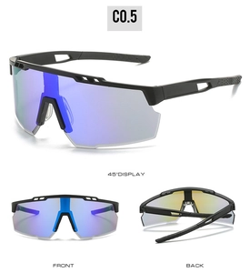 Detailansicht der Sport-Sonnenbrille mit mattem schwarzem Rahmen und lila Polgläsern