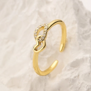 Minimalist 18K gold plated copper ring with zircon heart and infinity symbol design