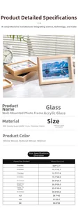 Detailed size guide table for Nordic wood frame showing photo dimensions and MDF specs