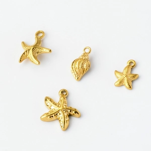 Golden starfish and seashell pendants made of stainless steel for DIY jewelry making