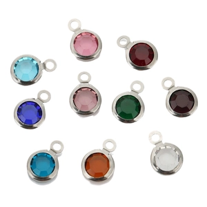 Set of 10 multicolor 8mm crystal pendants with gold stainless steel frames for DIY jewelry