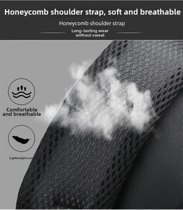 Detail view of honeycomb breathable shoulder straps for travel backpack comfort