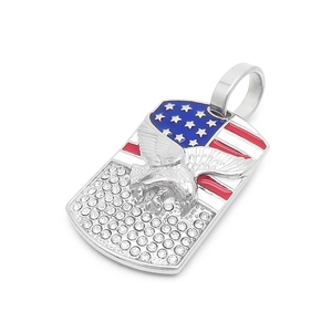 Hip hop stainless steel eagle pendant with US flag enamel and cubic zirconia stones