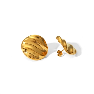 Polished 18K gold-plated stainless steel stud earrings with irregular wave ripple design