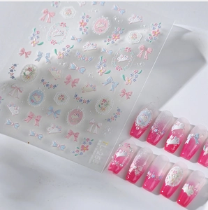 3D relief nail stickers TL-268 featuring cute rabbits bows and pink flower designs