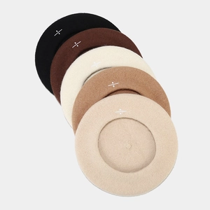Set of wool berets in five colors with minimalist embroidery embroidery and premium texture