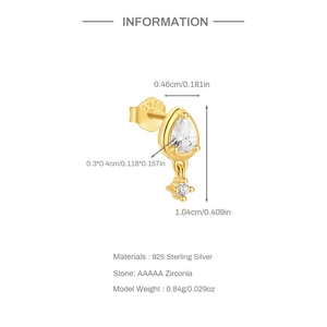 Detailed size specifications and S925 hallmark on silver water drop stud earrings