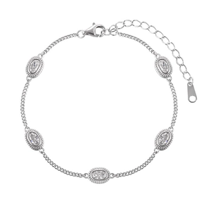 Elegant S925 sterling silver bracelet featuring five oval-cut sparkling zircon gemstones
