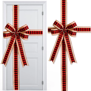 Weihnachts Türschleife Deko Rot Schwarz Karomuster Für Schrank Fenster Haustür Sackleinen Kante Festliche Dekoration