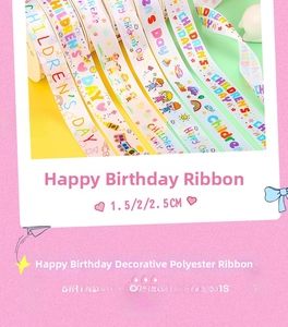 Polyester festive ribbons with Children's Day patterns for gift box packaging