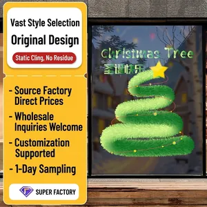 Green Christmas tree static window sticker with yellow star for festive glass decor