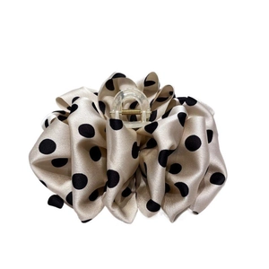 French champagne polka dot bow hair claw clip with elegant bubble fabric design