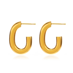 Polished 18K gold plated stainless steel chunky hollow oval hoop earrings for women