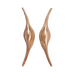 Modern gold-tone irregular curved leaf earrings with a high-shine metallic finish