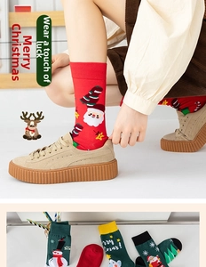 Detailed view of festive Christmas socks featuring Santa and snowman patterns in a gift set