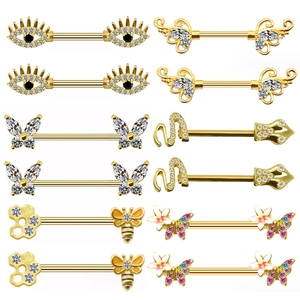 Piercing De Téton Bijoux Corps Acier Inoxydable 316L Zircon Papillon Abeille Oeil Serpent Bijoux Gothiques Pour Femmes Hommes