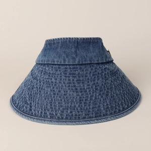 Japanese retro denim wide brim open top sun hat for women with foldable portable design