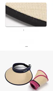 Detail of fine stitching on natural straw sun hat with foldable roll-up design