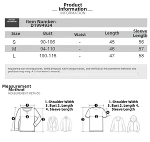 Detailed size chart for American style cropped hoodie featuring S, M, and L measurements