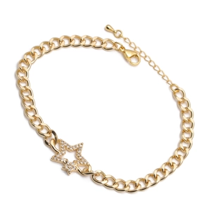 Adjustable gold star-shaped chain bracelet with sparkling zircon stones and lobster clasp
