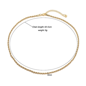 Detailed 3mm rope chain necklace in 18K gold plated steel with lobster clasp and extension