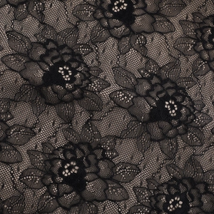 Gros plan sur la dentelle florale noire élégante avec texture de maille hexagonale fine