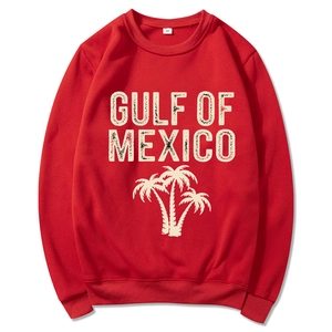 Red Gulf of Mexico beach sweatshirt with palm trees graphics in a casual loose fit