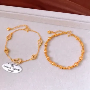 Bracelets plaqués or 24 carats avec pendentifs calebasse et pièces pour femmes