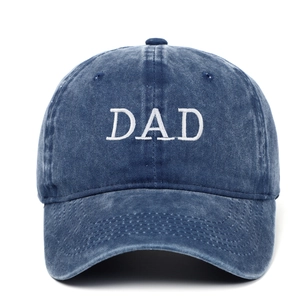 Navy blue washed denim DAD embroidery baseball cap with classic vintage distressed style