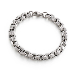 Minimalist silver stainless steel bracelet with square links and lobster clasp for men