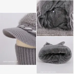 Winter knit hat with neck warmer and thick fleece lining for outdoor protection