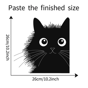 Peeking black cat window sticker decal showing finished size of 26cm or 10.2 inch