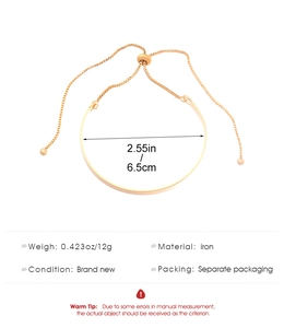 Detail view of rose gold adjustable leaf bracelet with 2.55 inch diameter and iron material