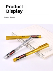 Close-up of gold and silver metallic craftwork markers on a white notebook page