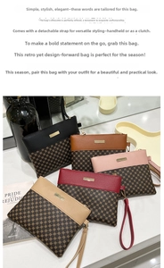 Detail view of colorful patterned handbags with metal accents and matching wrist straps