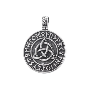 Vintage Viking pendant with Celtic knot and Runic alphabet on stainless steel