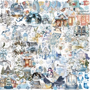 Cute Winter Watercolor PET Stickers Waterproof Snowman Snowflake Transparent Decorative Decals For Scrapbooking Laptop DIY