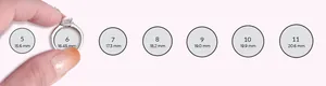 Size guide for stainless steel rings with inner diameters for sizes 5 to 11 in millimeters