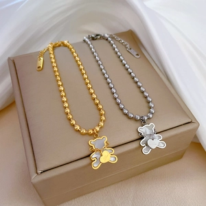 Elegant Bear Mother Of Artificial Pearl Pendant Bracelet Stainless Steel Beaded Chain Heart Charm Lucky Jewelry For Women