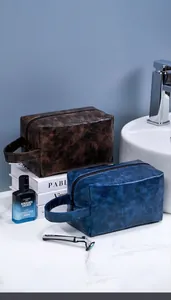 Waterproof PU leather toiletry bags with vintage marble texture for men's travel