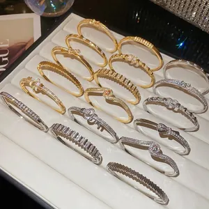 Elegant 18k gold plated bracelets with cubic zirconia in various geometric designs