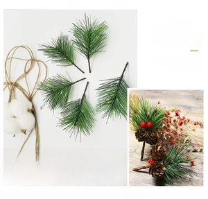 Five pieces of artificial green pine needle branches for DIY Christmas tree wreath decoration