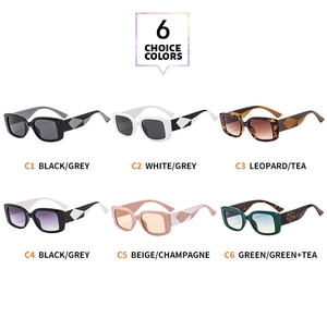Collage of six square sunglasses color variants from black frames to leopard patterns